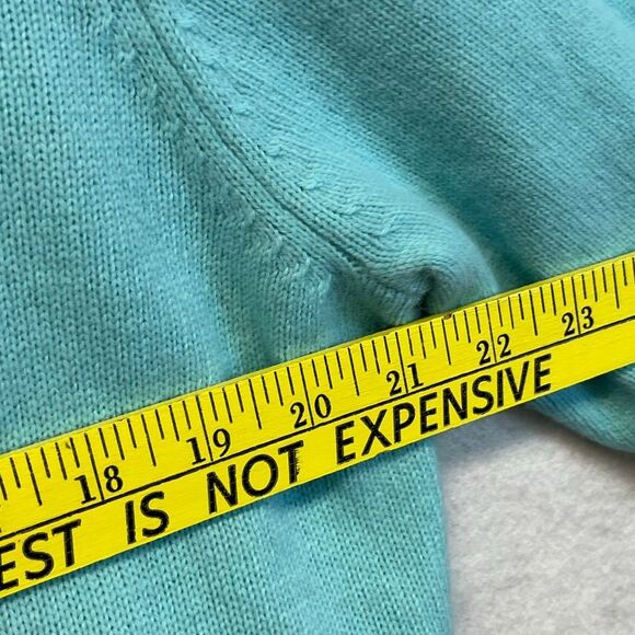 TALBOTS WOMAN Sweater 1X Aqua Blue V-Neck Merino Wool Angora Cashmere Elbow Patc - Picture 7 of 14